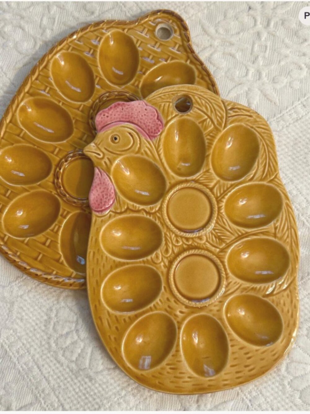 Vintage Majolica deviled egg plate, set of 2